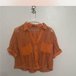 Fashion Nova Orange Crochet 2-piece Short Set